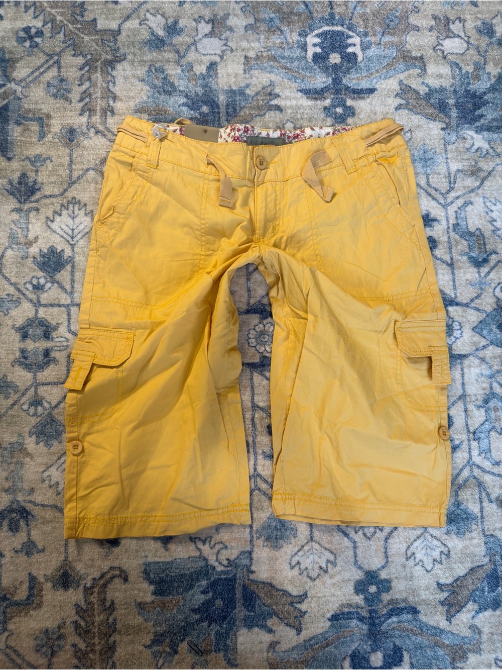 Women's Yellow Cargo Capris - Casual Utility Style